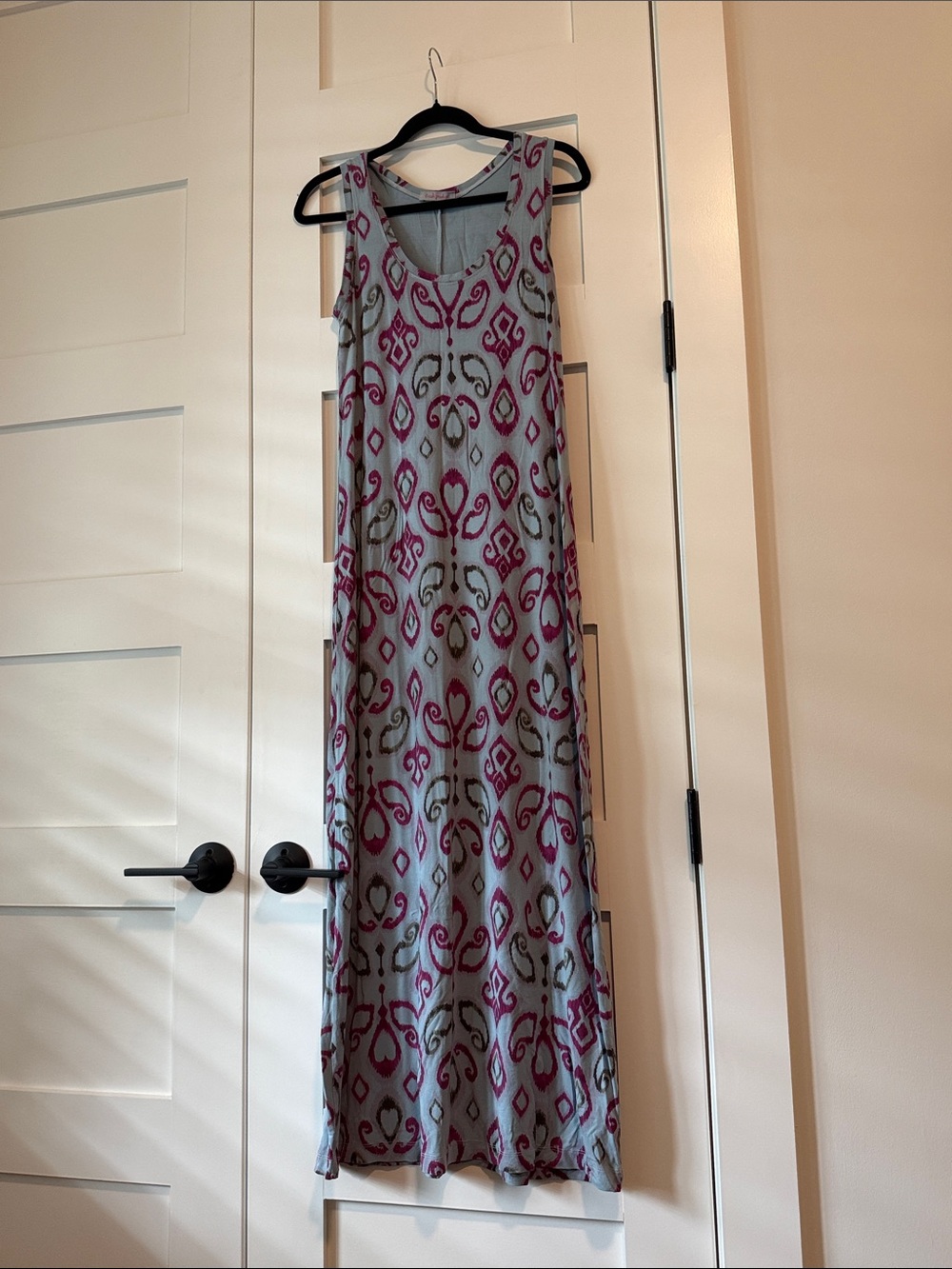 fresh produce Gray Maxi Dress with Magenta Motif